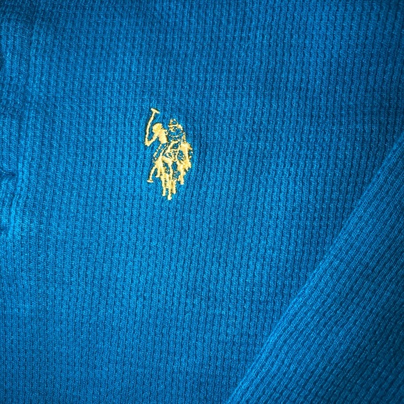 US POLO ASSN SIZE 18 BOYS TURQUOISE BLUE WAFFLE WEAVE LONG SLEEVE YELLOW LOGO - Picture 2 of 4